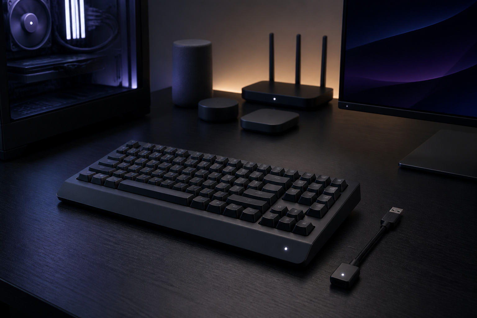 USB-Empfänger einer kabellosen Gaming-Tastatur optimal positioniert
