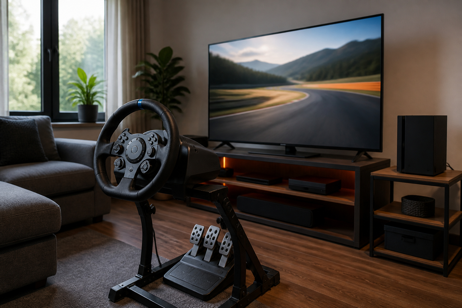 Kabelloses Racing Wheel im Wohnzimmer Setup