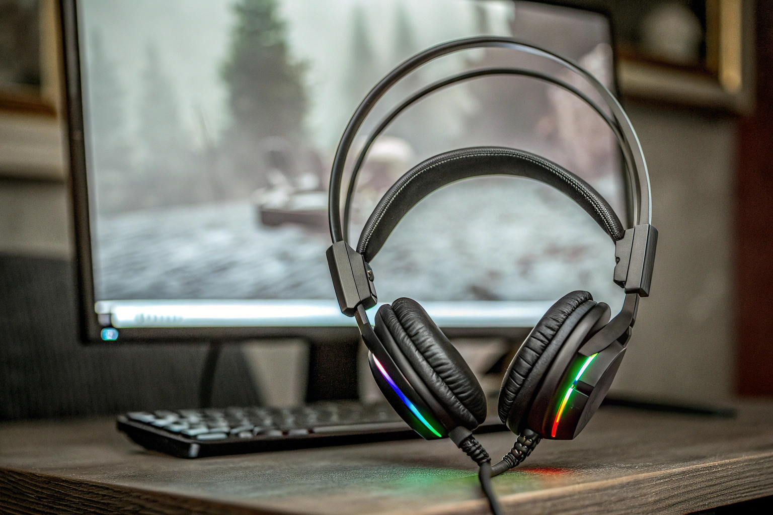 Das Fachixy FC100 Gaming Headset mit seiner auffälligen RGB-Beleuchtung, das es zu einem Hingucker in jedem Gaming-Setup macht. Fachixy FC100 Gaming Headset
