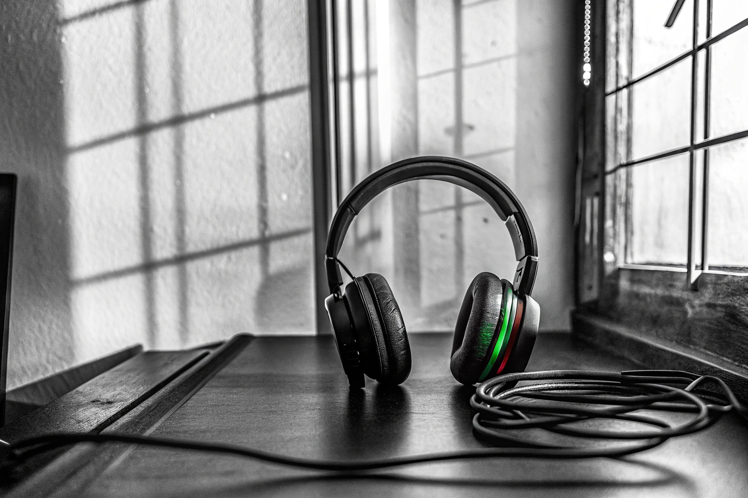 Das Fachixy FC100 Headset mit leuchtender RGB-Beleuchtung in einem abgedunkelten Raum. Fachixy FC100 Gaming Headset mit RGB