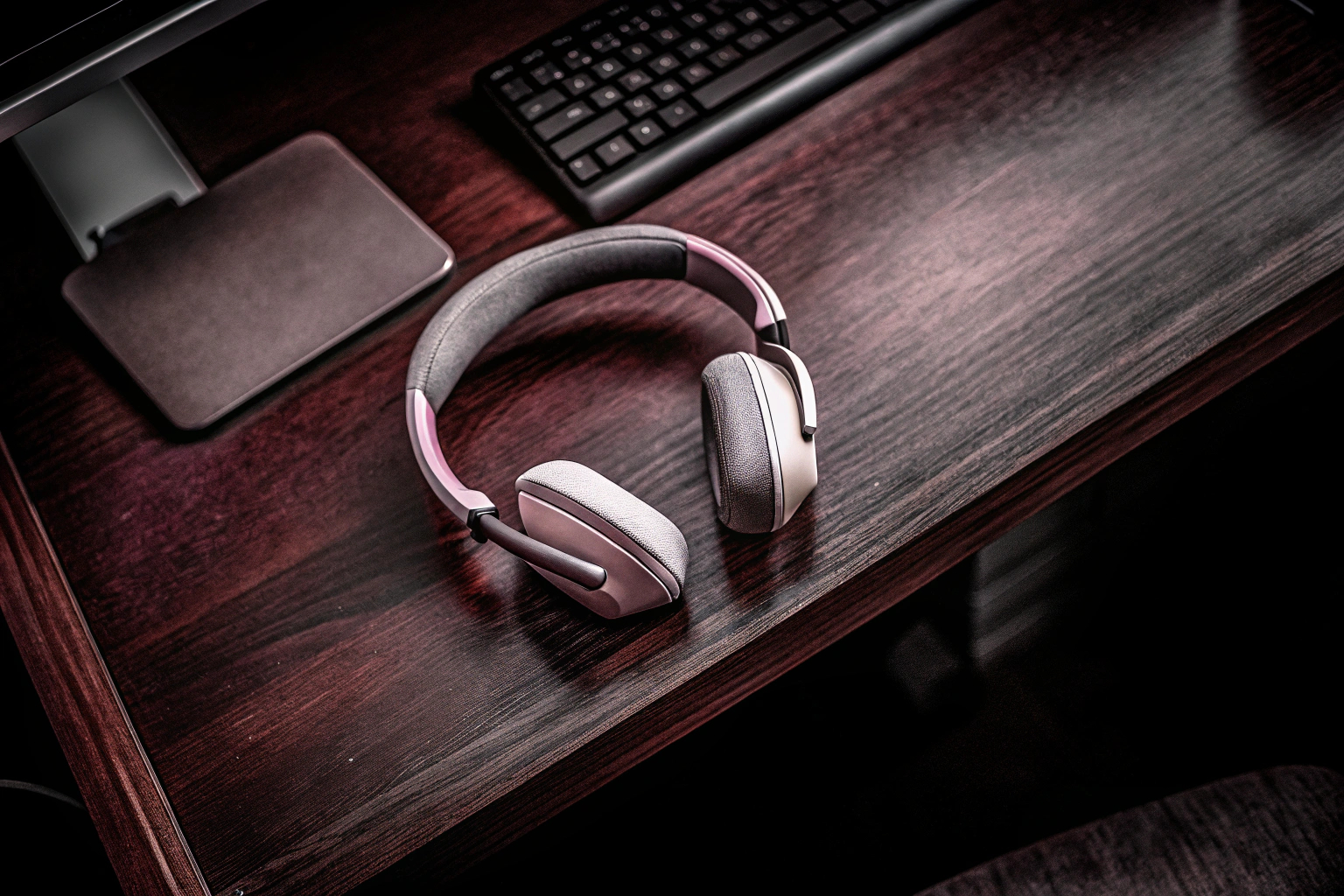 Das Logitech G435 LIGHTSPEED Headset auf einem Schreibtisch neben einem Gaming-Laptop, das seine leichte Bauweise und Vielseitigkeit zeigt. Logitech G435 LIGHTSPEED Headset
