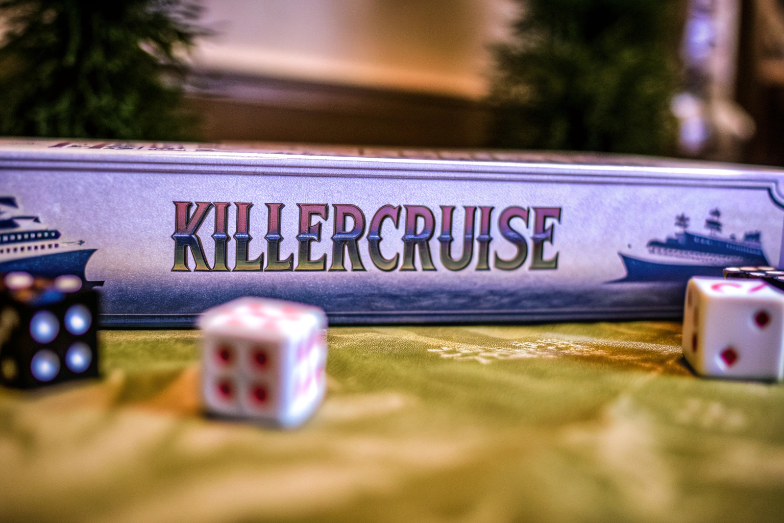 Detailaufnahme der Spielkomponenten von 'Killercruise', die die spannende Kreuzfahrt-Atmosphäre einfangen. Killercruise Spielkomponenten