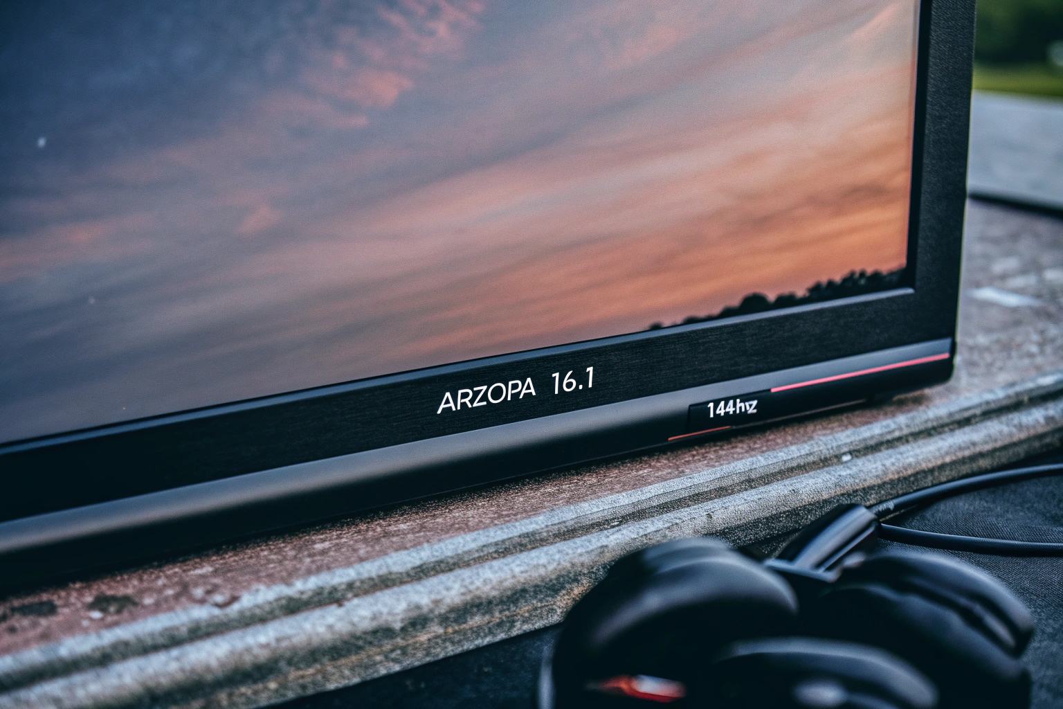 Detailaufnahme des ARZOPA 16.1'' 144Hz Tragbarer Monitor, perfekt für Gaming unterwegs. ARZOPA 16.1'' 144Hz Tragbarer Monitor