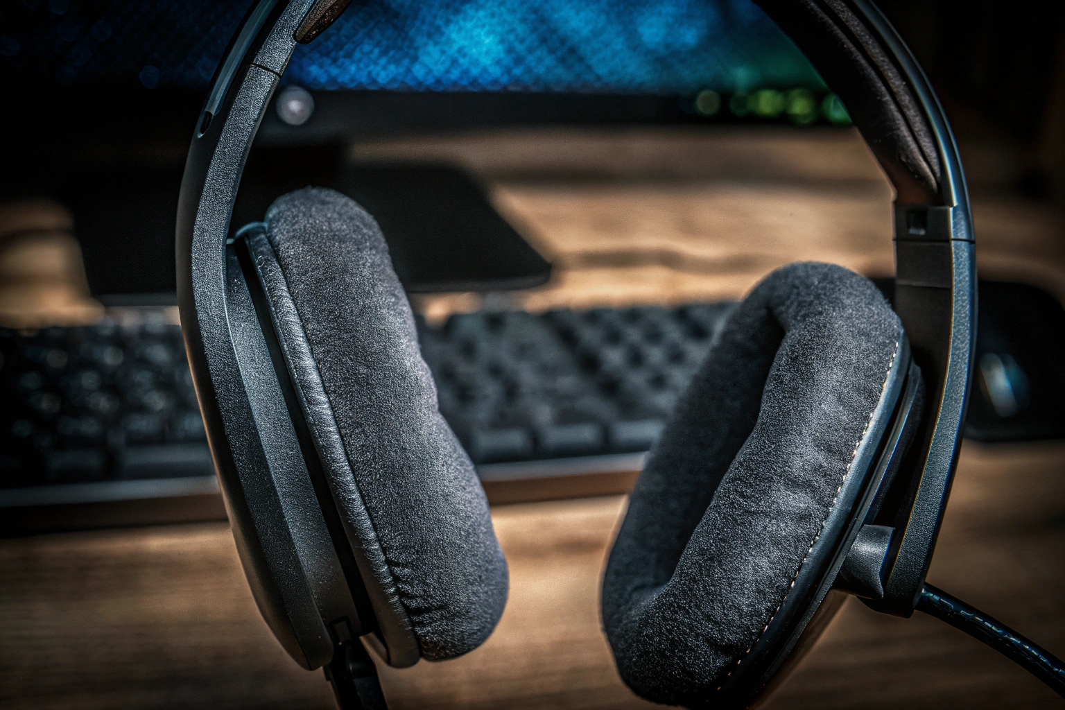 Detailaufnahme des Logitech G432 Gaming-Headsets, das seine komfortablen Ohrpolster und das flexible Mikrofon zeigt. Logitech G432 Gaming-Headset