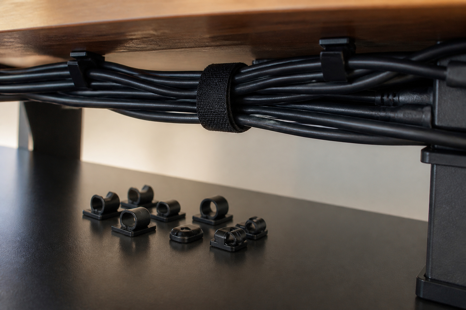 Klettband und selbstklebende Kabelclips für PC-Kabelmanagement