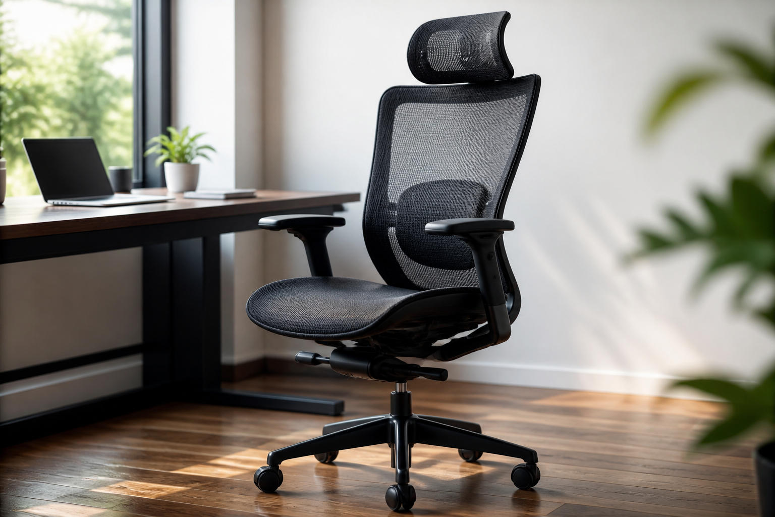Ergonomischer Bürostuhl mit Lordosenstütze und verstellbaren Armlehnen