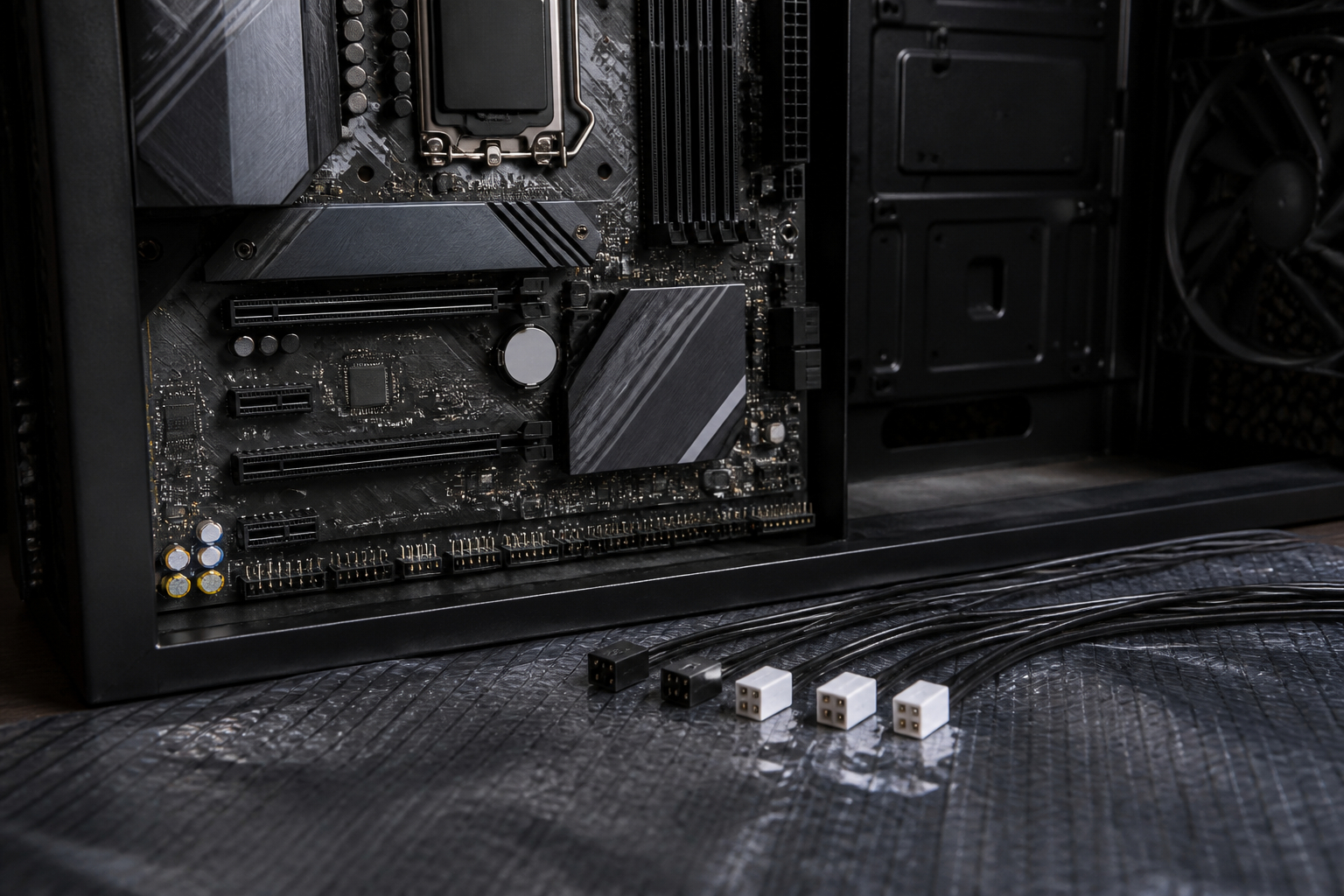 Front-Panel-Stecker am Mainboard vor dem Anschließen