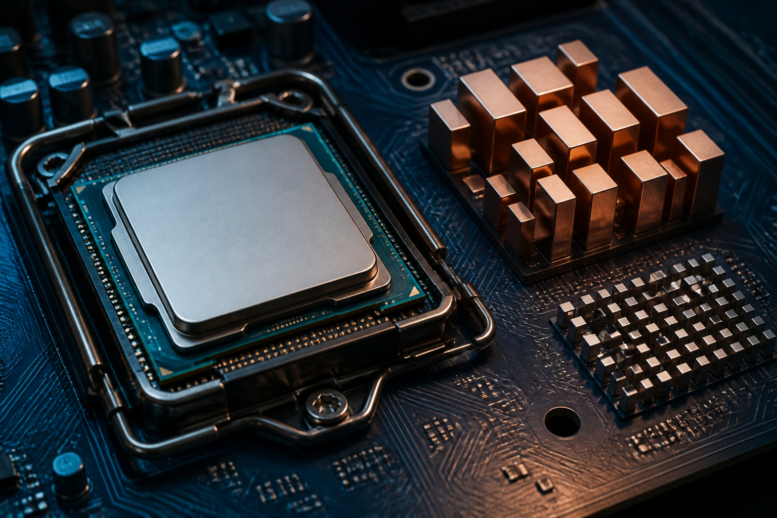 Moderner Gaming-Prozessor mit P-Kernen und E-Kernen auf einem Mainboard