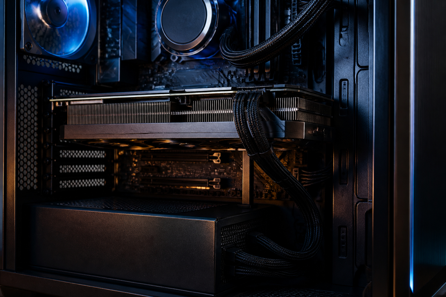 Moderner Gaming PC mit ATX 3.1 Netzteil und Grafikkarte