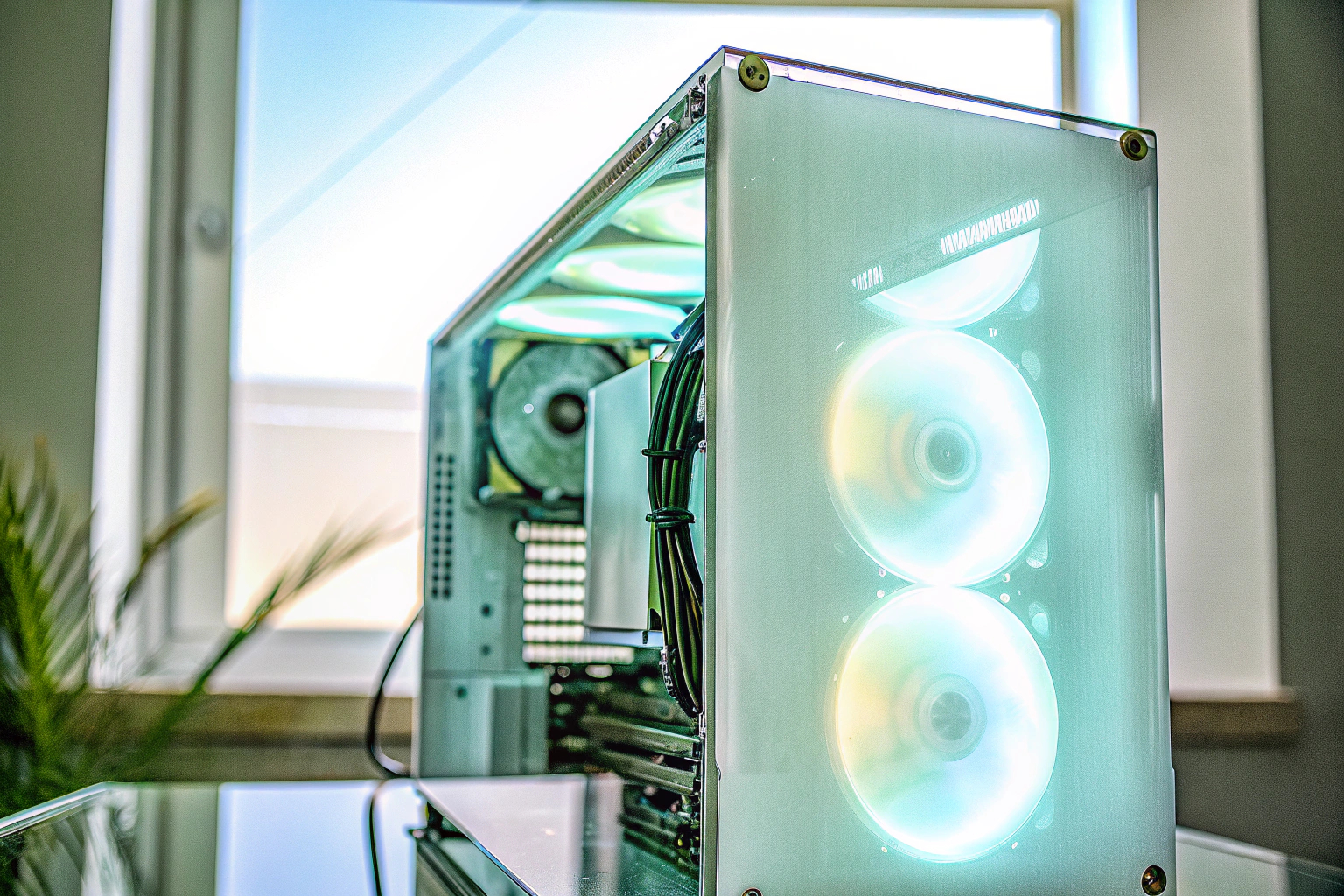 Detailaufnahme eines modernen Gaming-PCs mit neuester Hardware-Technologie. Moderner Gaming-PC mit neuester Hardware