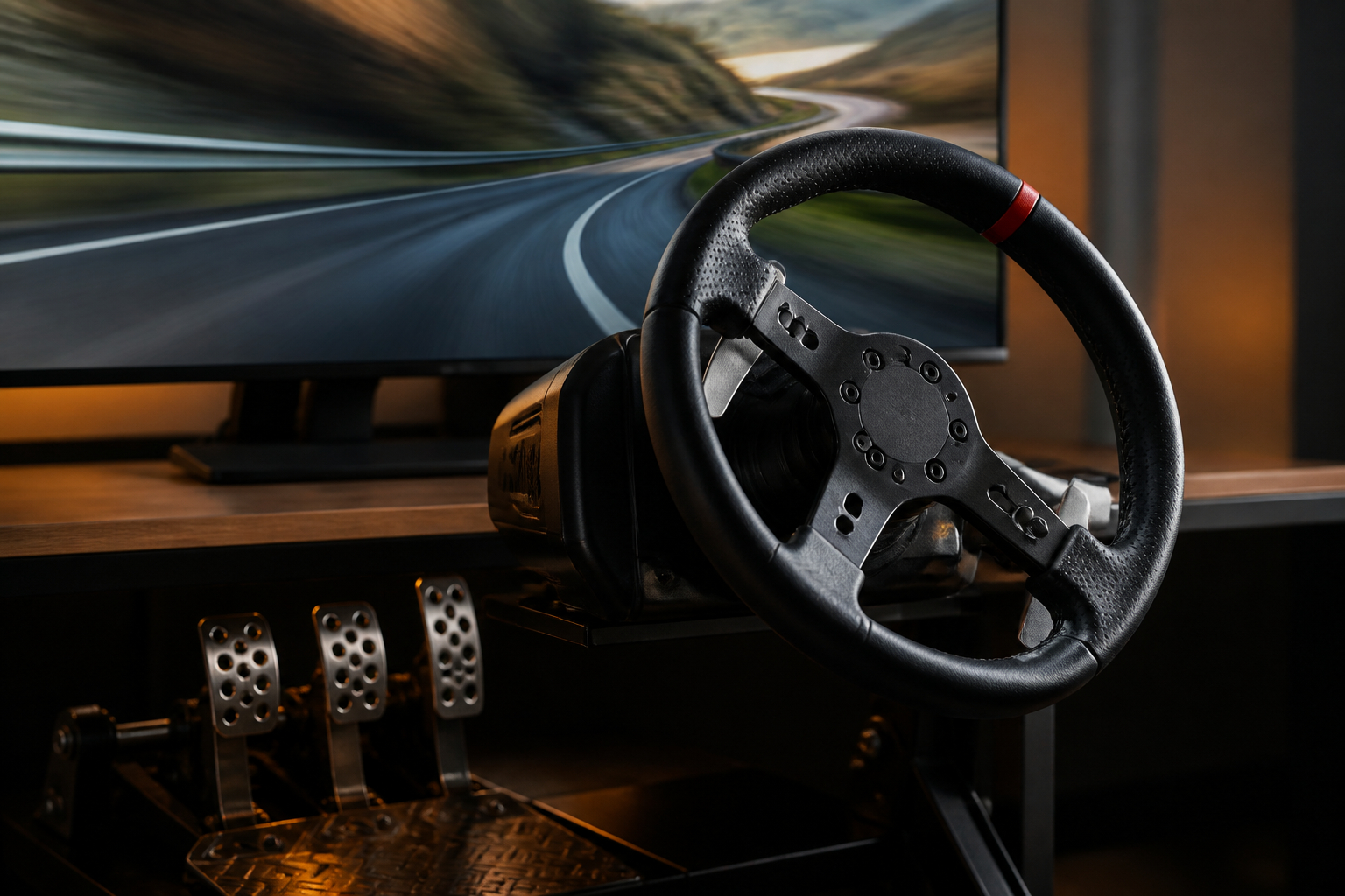 Force Feedback Lenkrad und Rennpedale beim PC-Rennspiel