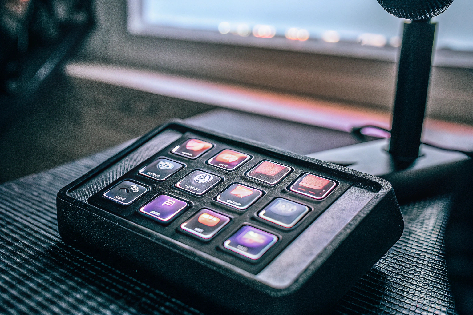 Detailaufnahme eines Streamers mit dem Elgato Stream Deck MK.2, während er eine Live-Übertragung durchführt. Elgato Stream Deck MK.2 im Einsatz