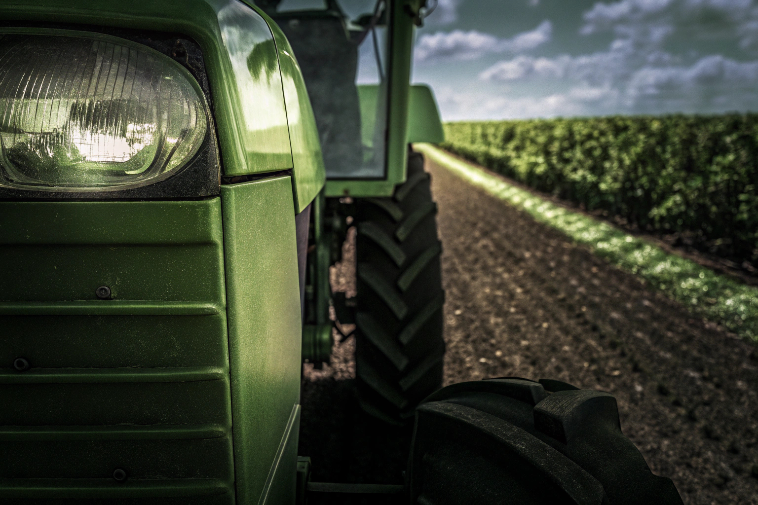 Detailaufnahme eines Traktors auf einem virtuellen Feld im Landwirtschafts-Simulator 25. Traktor im Landwirtschafts-Simulator 25