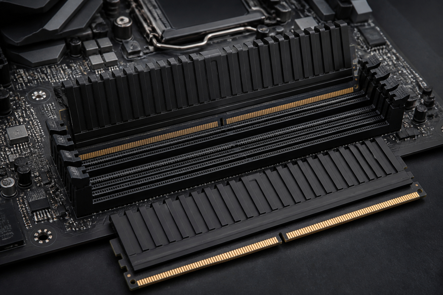 DDR5 Gaming RAM mit Kühlkörper auf einem PC-Mainboard