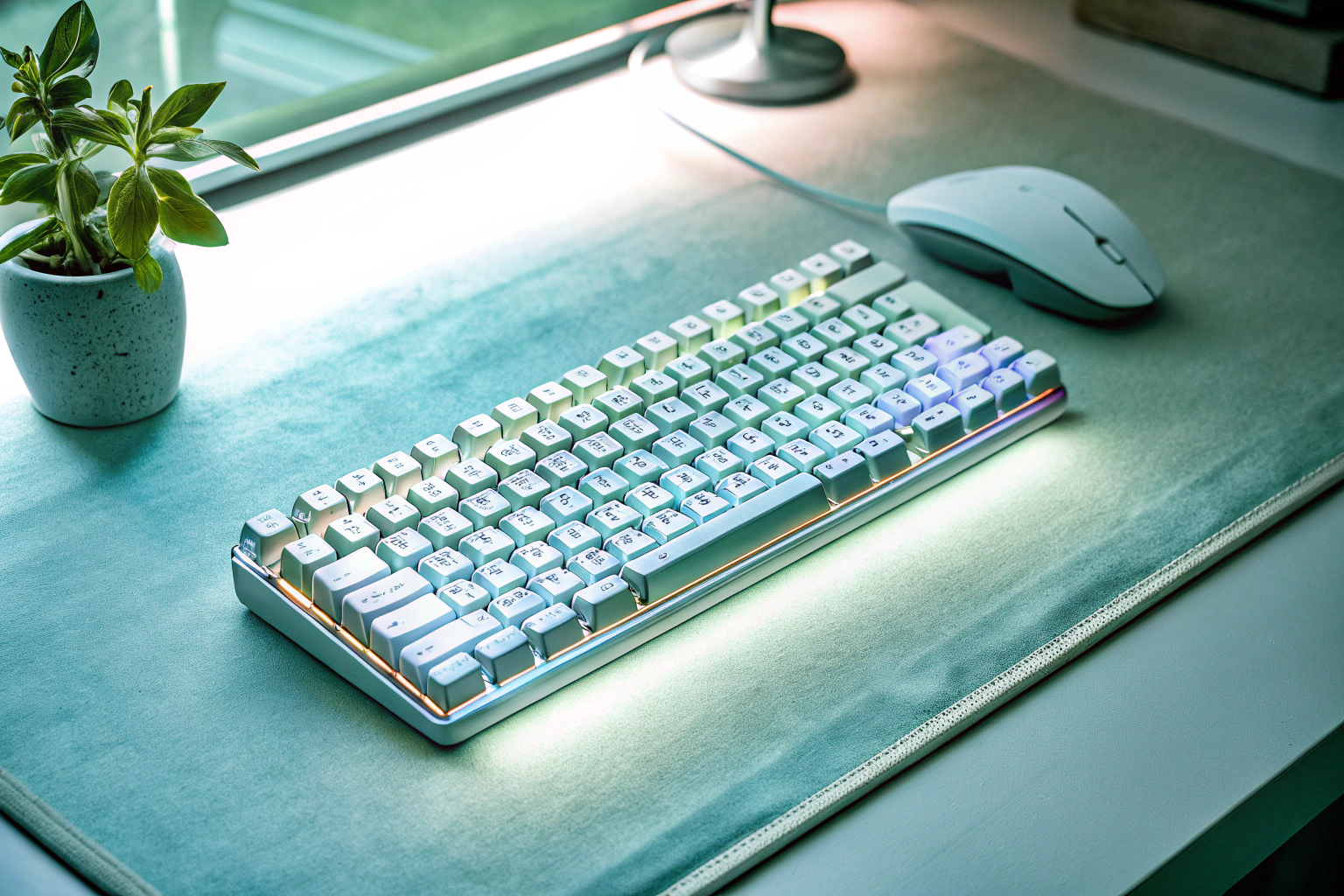 Die Dierya DK61se Gaming Tastatur in einer minimalistischen Schreibtischumgebung. Dierya DK61se Gaming Tastatur