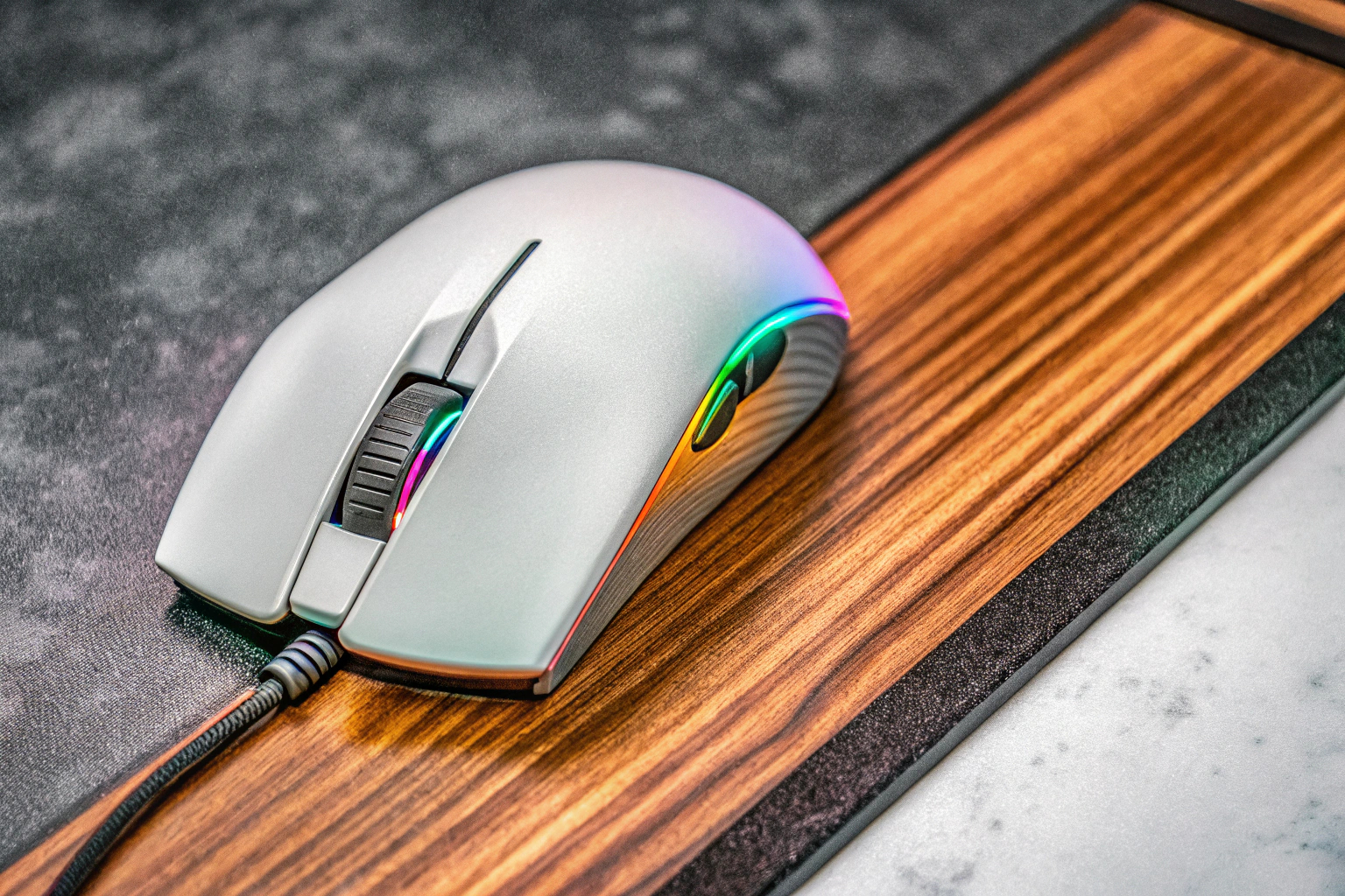 Die MEETION Linkshänder-Maus in ihrer vertikalen, ergonomischen Form mit RGB-Beleuchtung. MEETION Linkshänder-Maus