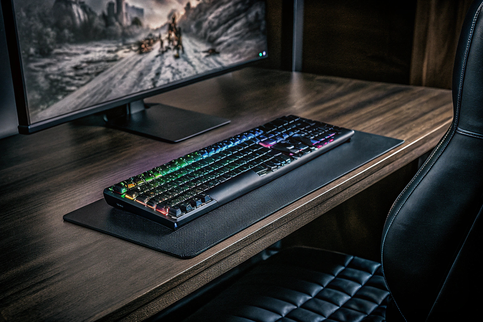 Die Razer Ornata V3 X Tastatur mit ihrer Chroma RGB-Beleuchtung in einem Gaming-Setup. Razer Ornata V3 X Tastatur