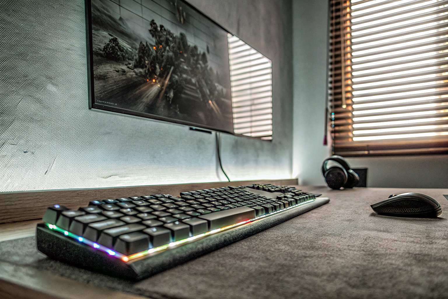 Die TECKNET RGB-Gaming-Tastatur mit ihrer beeindruckenden RGB-Beleuchtung in einem Gaming-Raum. TECKNET RGB-Gaming-Tastatur