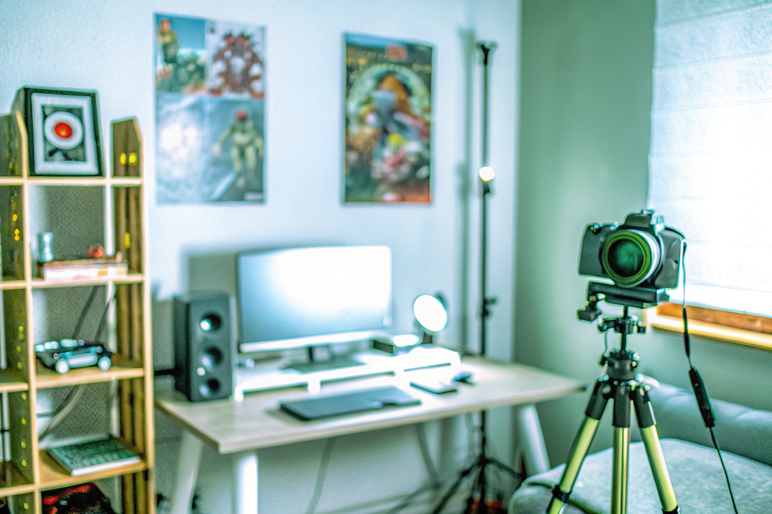 Ein angehender YouTuber, der seine ersten Videos aufnimmt. Angehender YouTuber bei der Arbeit