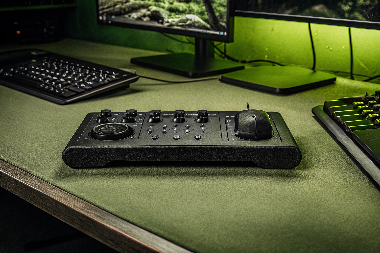 Ein Bild des FIFINE Gaming Audio Mixers in einem Gamer-Setup. FIFINE Gaming Audio Mixer