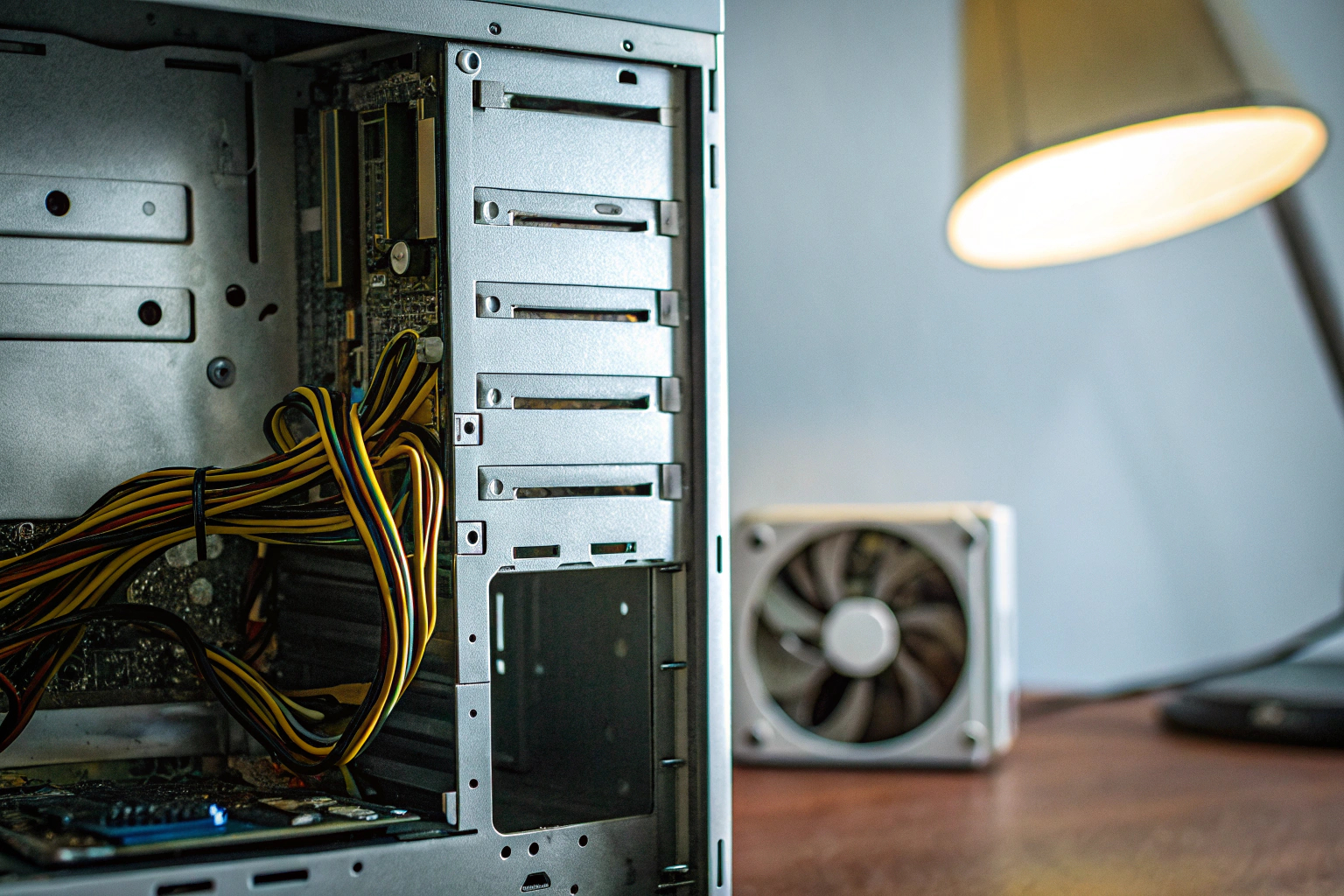 Ein Bild eines alten PCs, der für die Aufrüstung geöffnet wird Alter PC wird aufgerüstet
