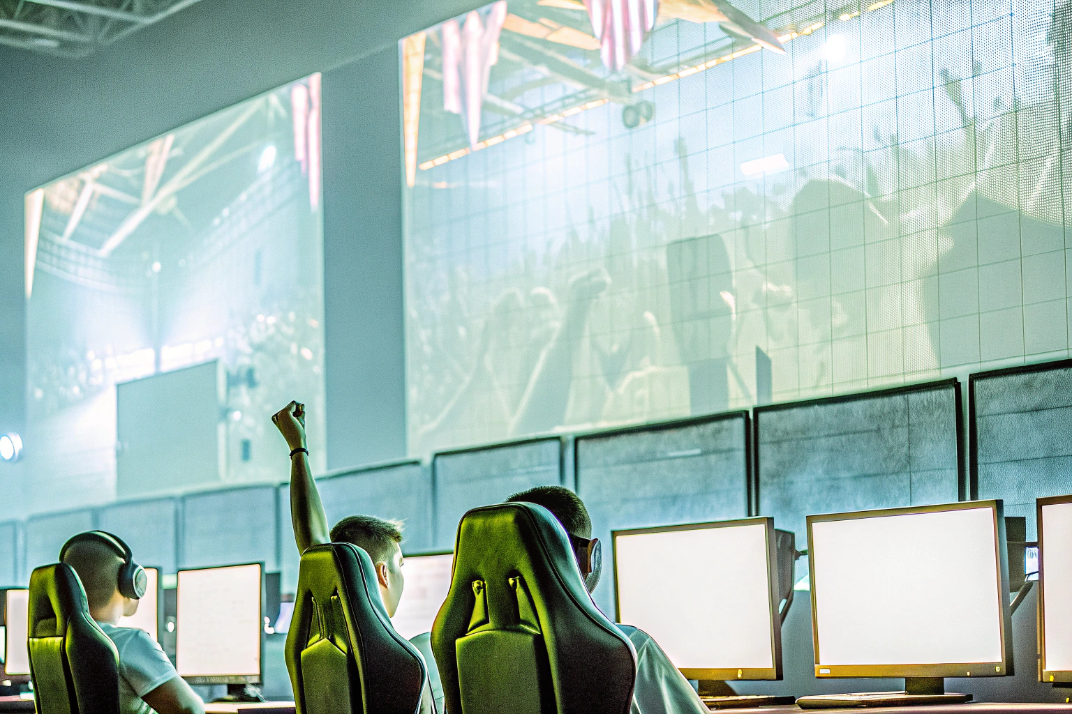 Ein E-Sport-Turnier mit Spielern, die an ihren Computern sitzen. E-Sport-Turnier