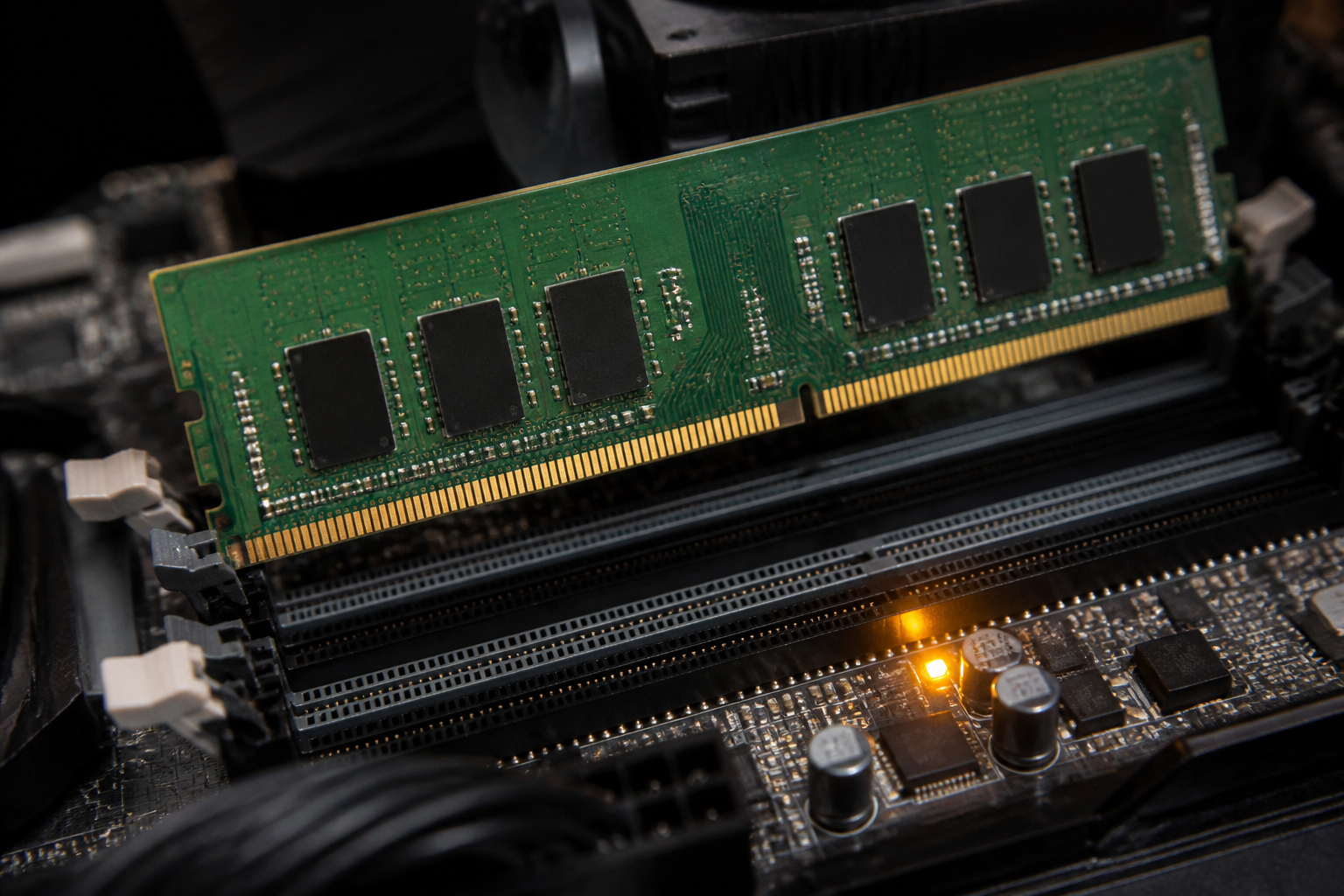 RAM-Modul und DRAM Debug-LED am PC-Mainboard
