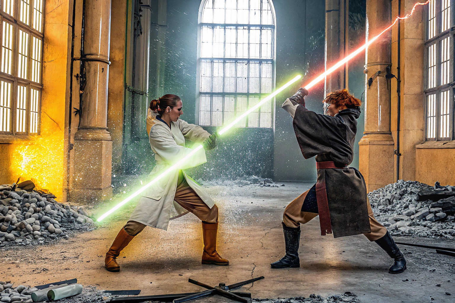 Ein episches Gefechtsszenario aus Star Wars Jedi: Fallen Order mit einem Jedi im Kampf. Gefechtsszenario in Star Wars Jedi: Fallen Order