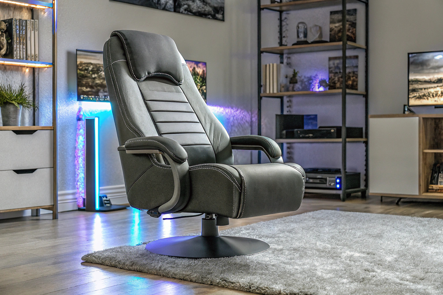 Ein ergonomischer Gaming-Stuhl in einem modernen Gaming-Zimmer. Ergonomischer Gaming-Stuhl