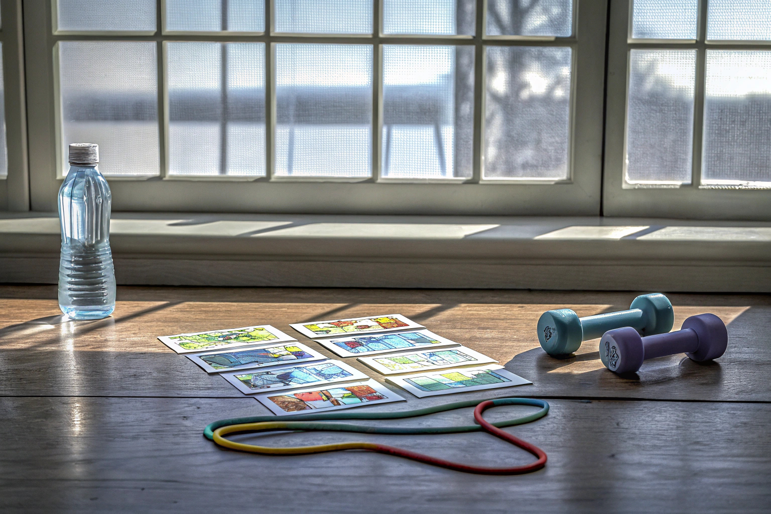 Fitnesskartenspiel auf einem Tisch