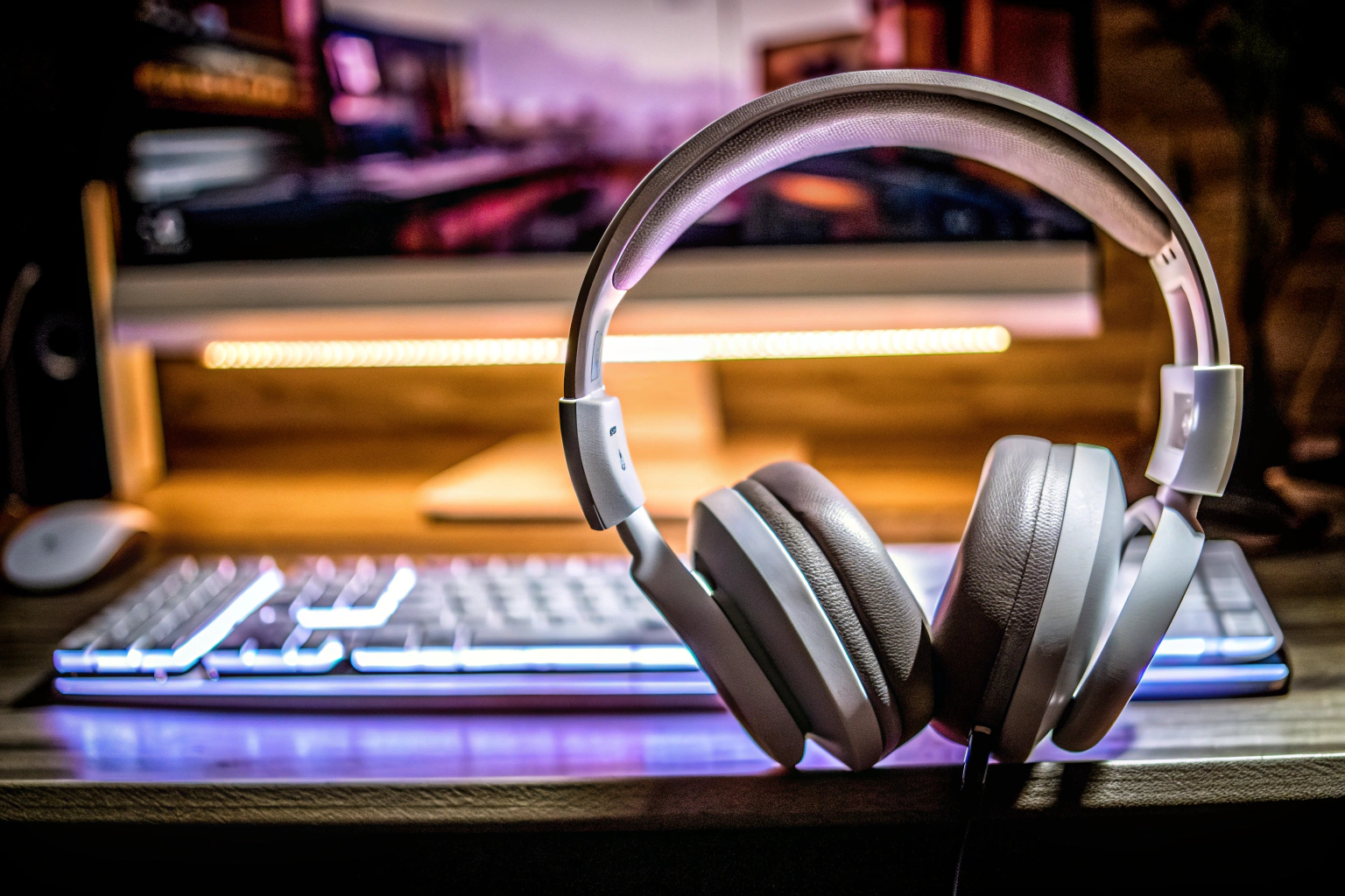 Ein Gamer, der ein hochwertiges Headset trägt und sich auf das Spiel konzentriert. Gamer mit hochwertigem Headset
