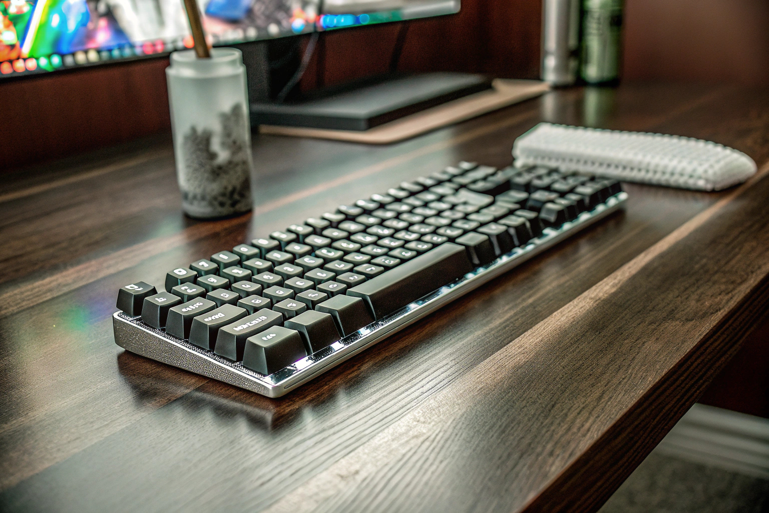 Ein Gamer, der ein Tastatur-Reinigungsset verwendet, um seine mechanische Tastatur zu säubern. Gamer reinigt Tastatur