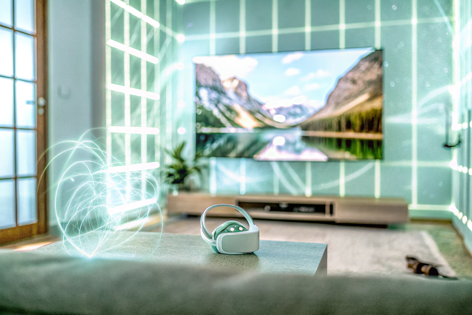 Ein Gamer, der ein VR-Headset trägt und in eine digitale Spielwelt eintaucht. Gamer mit VR-Headset
