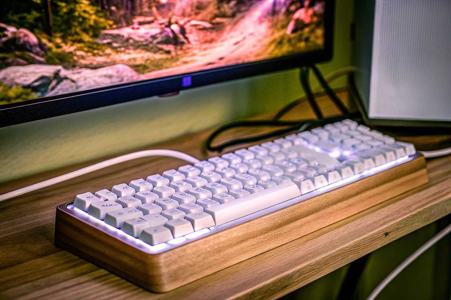 Ein Gamer, der konzentriert vor seinem Computer sitzt, während er ein Online-Spiel spielt. Gamer beim Online-Gaming