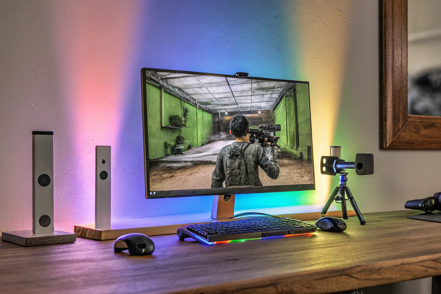 Ein Gamer, der live auf Twitch streamt, mit Fokus auf das Streaming-Setup. Gamer beim Twitch-Streaming