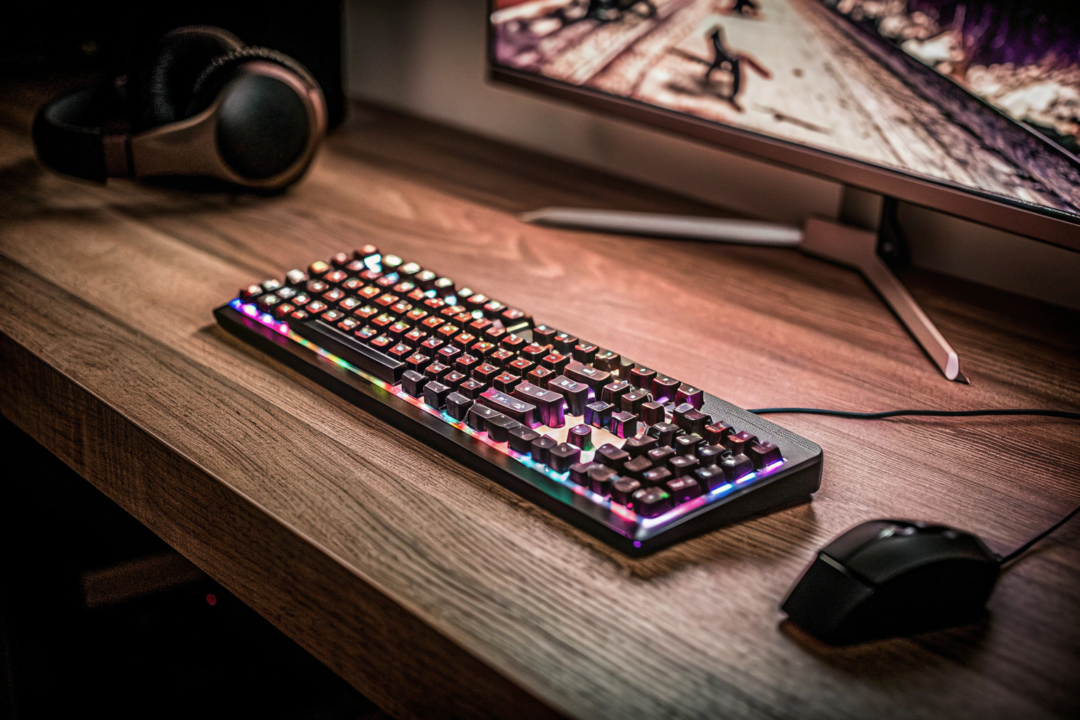 Gamer mit RGB-Tastatur und Maus