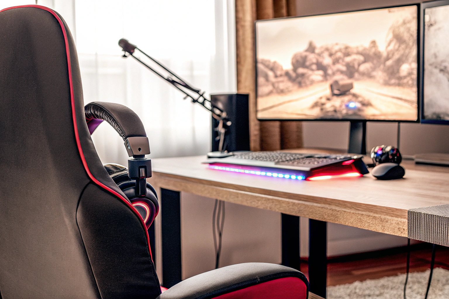 Ein Gamer, der mit seinem Team über Headsets kommuniziert. Gamer Team Kommunikation