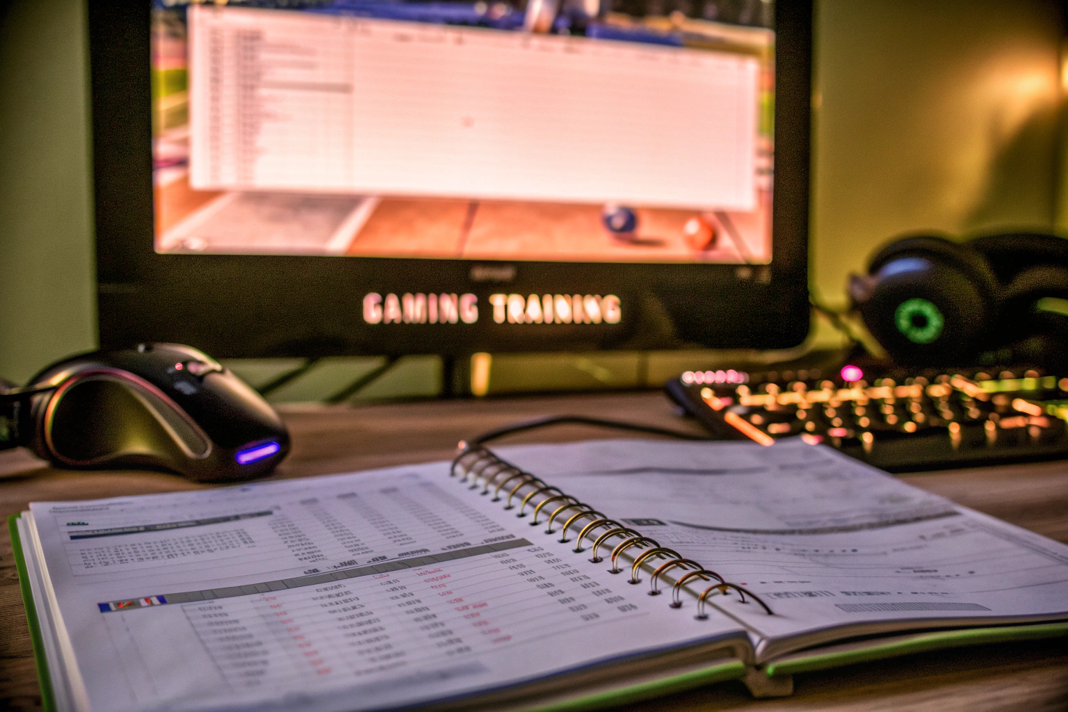 Ein Gamer, der sein Fitness Logbook ausfüllt Gamer mit Fitness Logbook