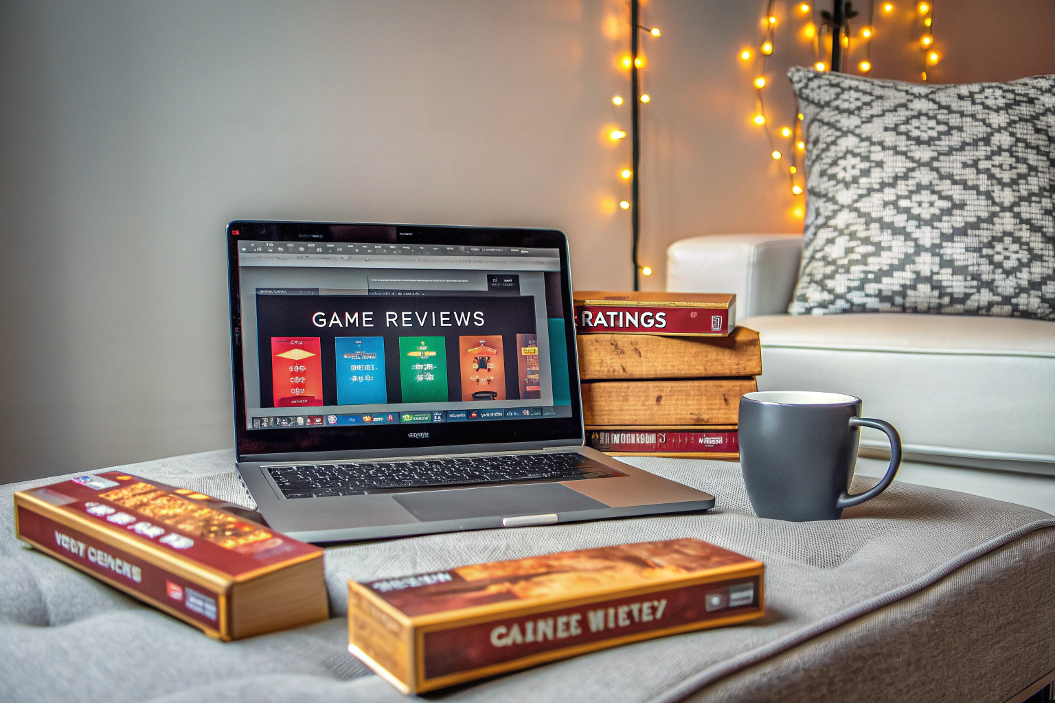 Ein Gamer, der verschiedene Spieletests auf einem Laptop liest. Gamer liest Spieletests auf einem Laptop