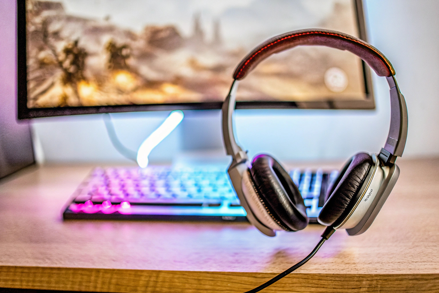 Ein Gamer mit einem Headset im intensiven Spielmodus. Gamer mit Headset