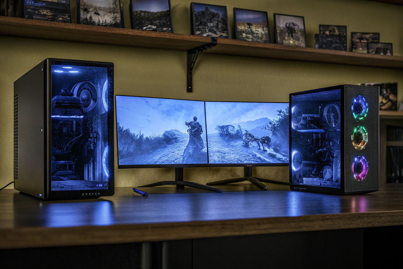 Ein Gamer mit einem leistungsstarken PC-Setup Leistungsstarkes PC-Setup