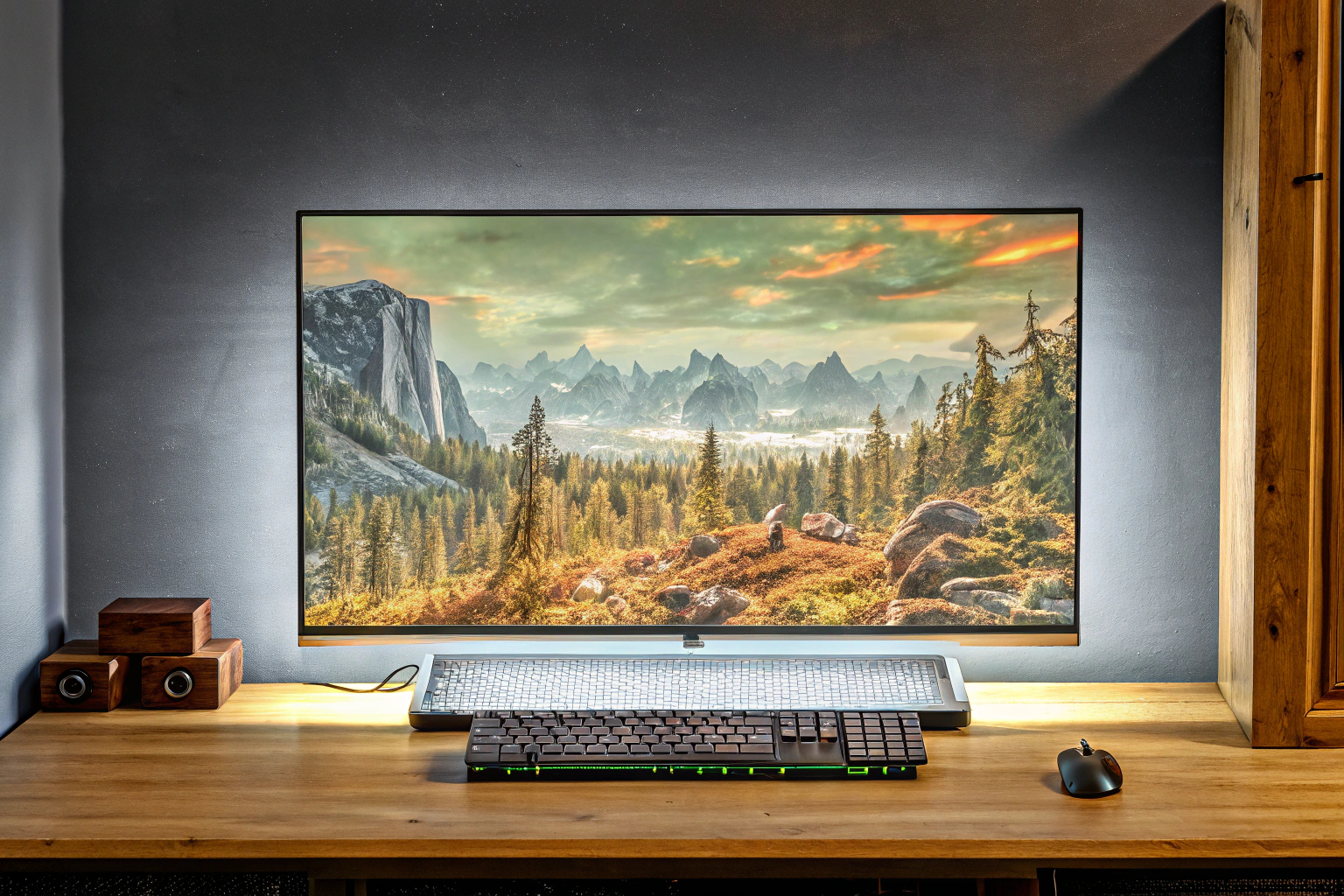 Ein Gamer spielt ein spannendes Open-World-Spiel auf einem PC mit beeindruckender Grafik. Gamer spielt Open-World-Spiel auf PC
