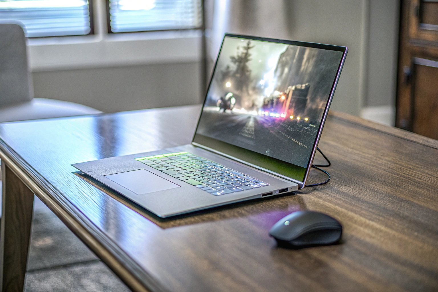 Ein Gaming-Laptop während des Spiels mit gezeigten Lichteffekten. Gaming-Laptop Lichteffekte