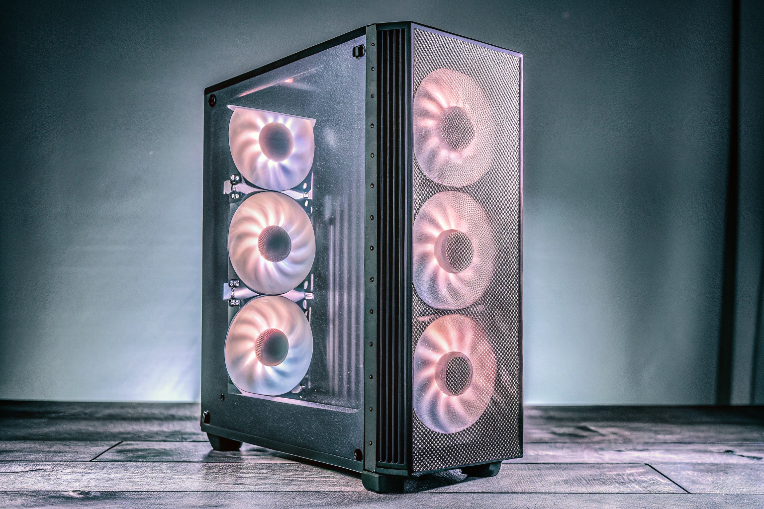 Ein Gaming-PC mit mehreren installierten Gehäuselüftern für optimale Kühlung Gaming-PC mit Gehäuselüftern