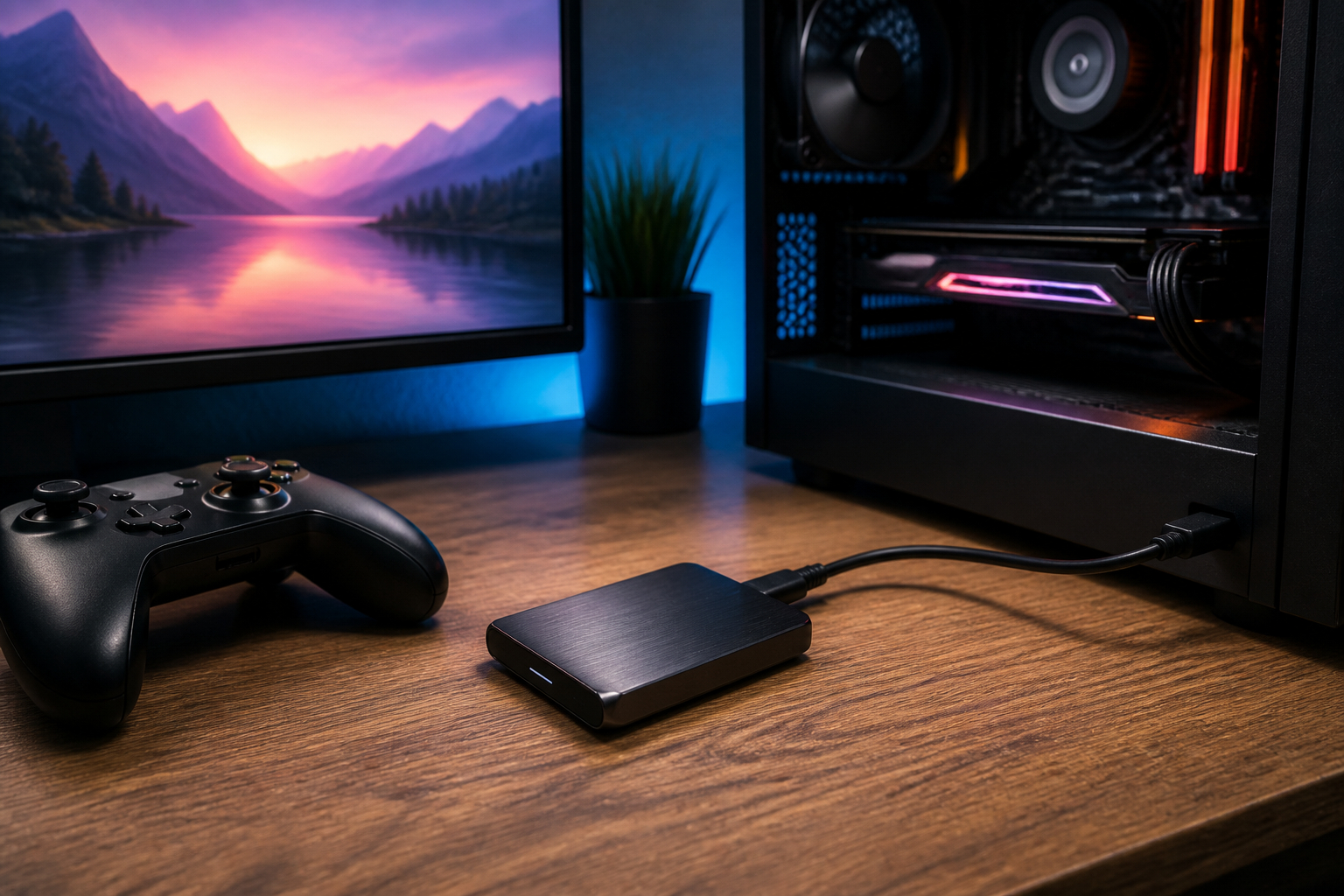 Externe SSD für Backups von Spielständen am Gaming-PC