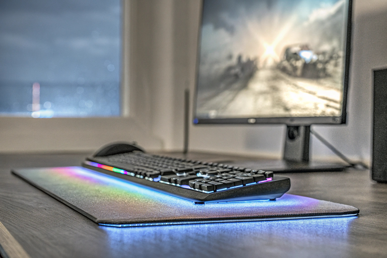 Gaming-Setup mit RGB-Mauspad