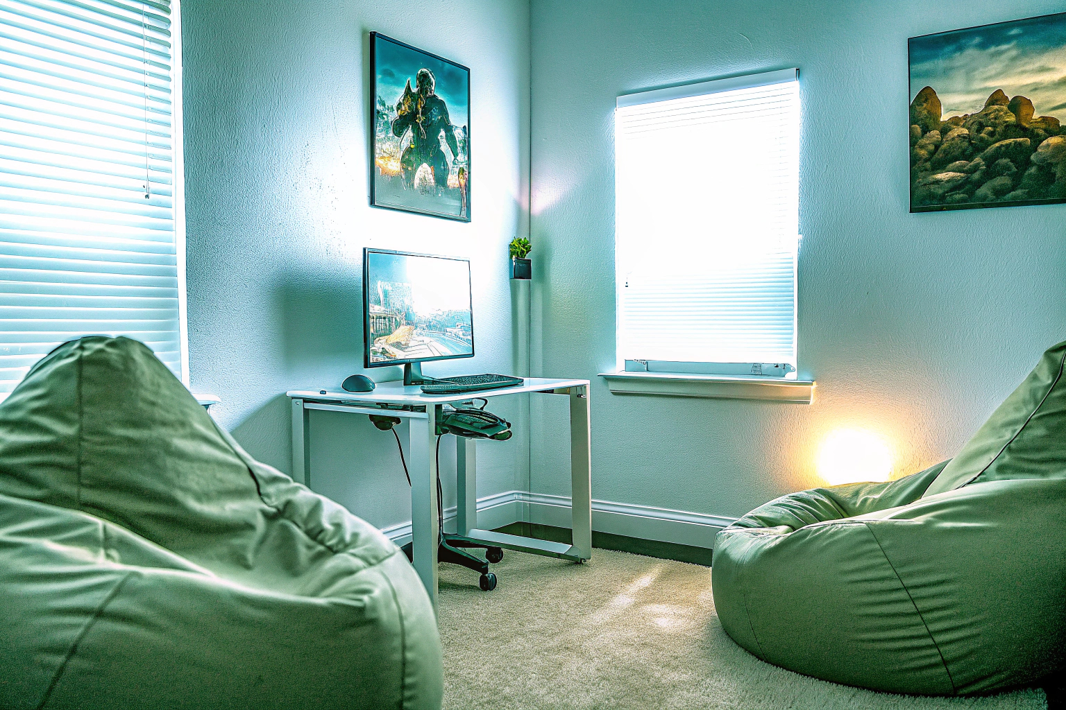 Gaming-Zimmer mit RGB-Beleuchtung und Dekoration