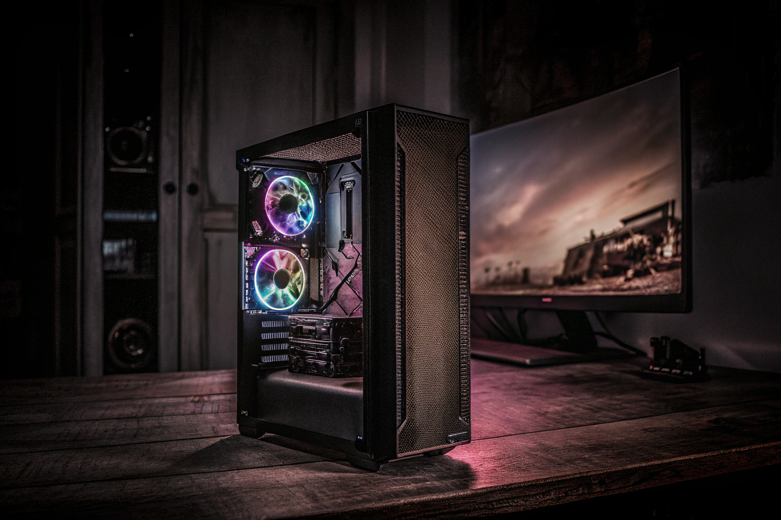 Ein High-End-Gaming-PC in Aktion, bereit für die neuesten Spiele. High-End-Gaming-PC in Aktion