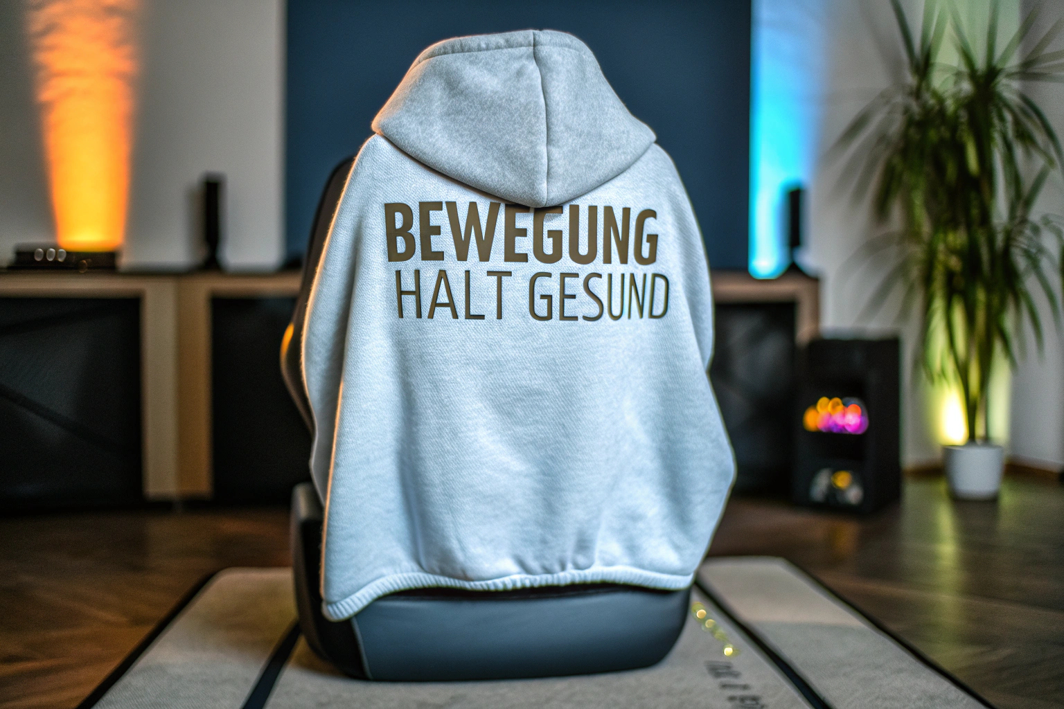 Ein Hoodie mit der Aufschrift 'Bewegung hält gesund', ideal für Gamer, die ihre Gaming-Pausen aktiv gestalten möchten. Gaming Hoodie