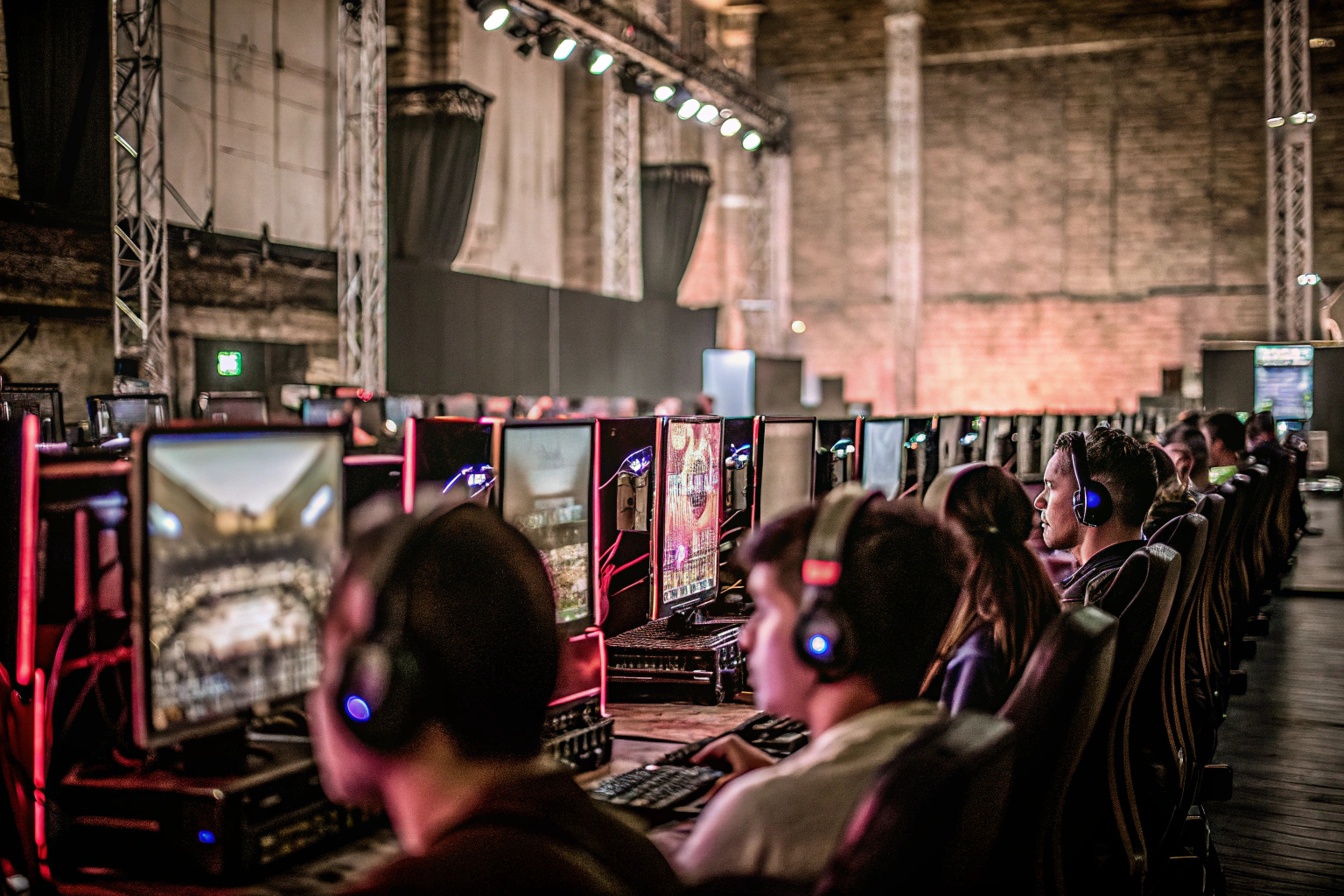 Ein intensives Gaming-Turnier mit mehreren Spielern, die miteinander konkurrieren. Gaming-Turnier in Aktion